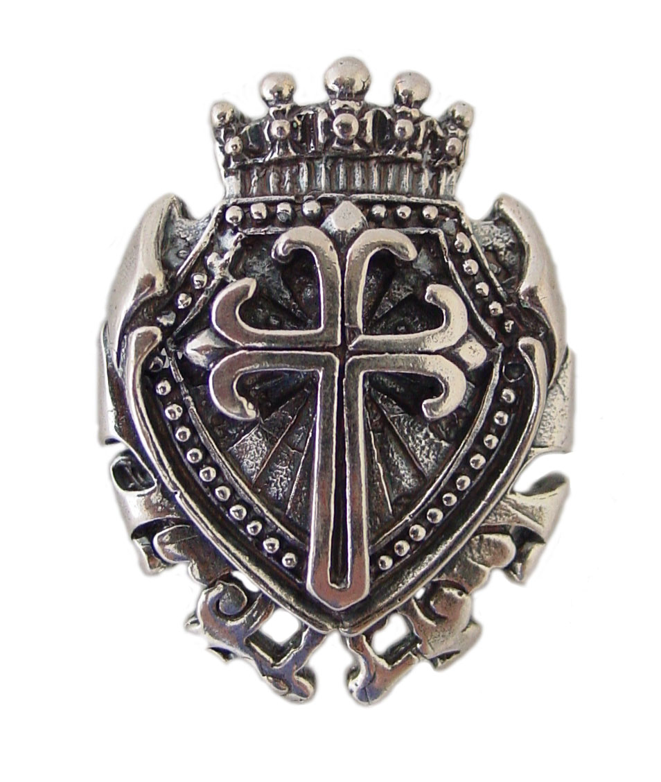 Sterling Silver Shield Crown Cross Pendant Charm
